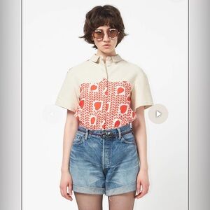 Stella McCartney Heart Patterned Short Sleeve Button Shirt Top Blouse